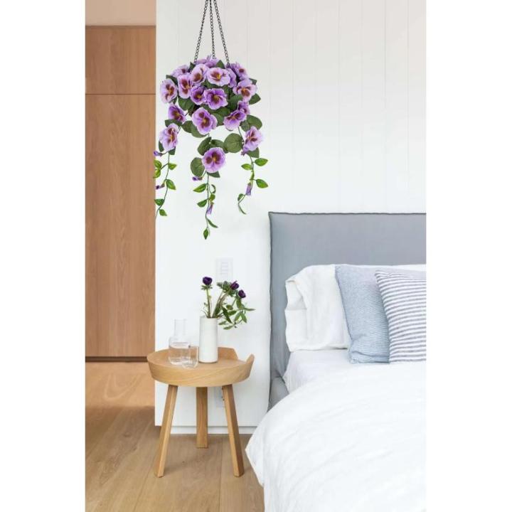 Pansy Kunstbloemen als echte viooltjes, hangende planten, kunstbloemen, Pansy met hanglamp, hoogte 70 cm, kamerplant, struik, decoratieve plant, groene plant