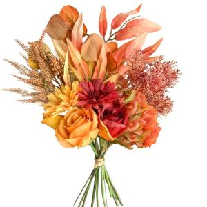 Kunstblumen Künstliche Pflanzen Blumen Deko Seidenblumen Blumenarrangements Kernstück Hochzeit Blumenstrauß(Herbstrot)