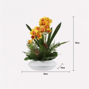 Kunstblumen Künstlicher Schmetterlings-Orchideen-Bonsai in Keramikvase – handgefertigter chinesischer klassischer Stil, Elegante Wohnzimmer- und Bürodekoration für jeden Anlas
