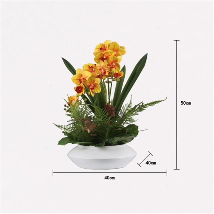 Kunstblumen Künstlicher Schmetterlings-Orchideen-Bonsai in Keramikvase – handgefertigter chinesischer klassischer Stil, Elegante Wohnzimmer- und Bürodekoration für jeden Anlas