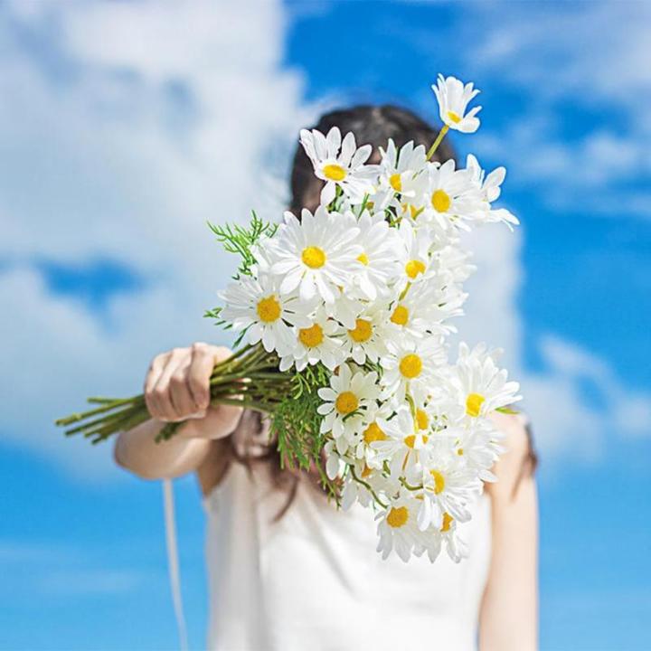15 bundels kunstmatige madeliefje bloemen 21 inch hoge kleine madeliefje kunstbloemoutdoor UV-bestendige zijden bloemen nep wilde bloemen faux groen struiken planten met - voor bru