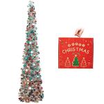 Kunstkerstboom met standaard, 1,5 m, opvouwbare pop-up kerstboom met pailletten voor Kerstmis, feestbenodigdheden, huisdecoratie, zilverkleurig