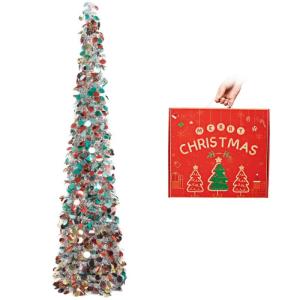Kunstkerstboom met standaard, 1,5 m, opvouwbare pop-up kerstboom met pailletten voor Kerstmis, feestbenodigdheden, huisdecoratie, zilverkleurig