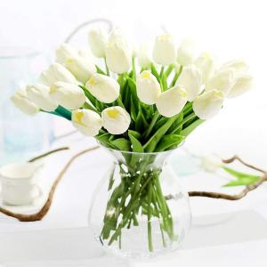 10 stuks PU Real Touch Latex Kunstmatige tulpen neptulpen bloemen boeketten bloemenarrangement voor huis kamer bruiloftsboeket middenstuk, wit