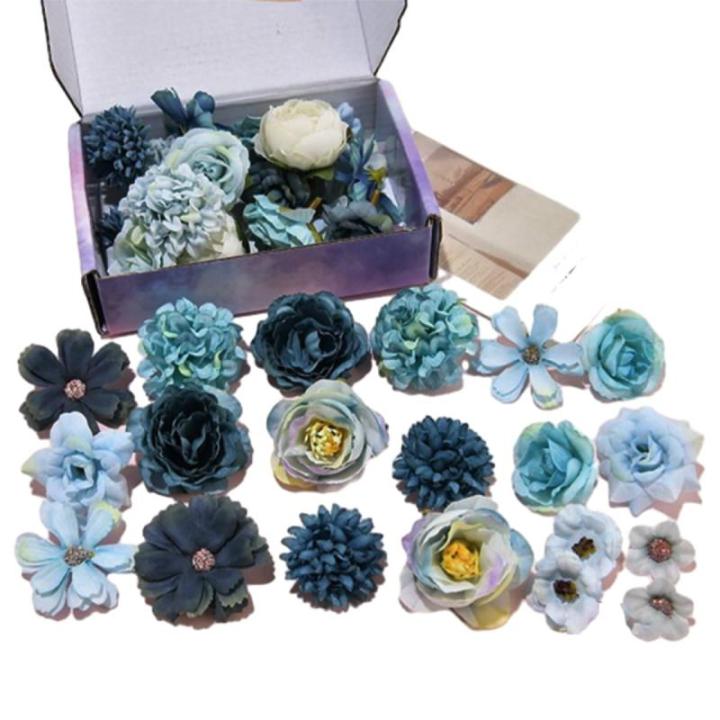 20 stuks , mini-bloemkoppen voor handwerk, gesimuleerde blauwe bloemen van zijde voor decoraties, kunstdecoratieve bloemen voor kamerdecoratie