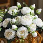 4 bossen kunstmatige bloemen pioen zijde pioenen boeketten nep bloemen boeketten bruiloft decoratie thuis tafel keuken kantoor tuin bruids groen (wit)