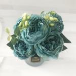 Rose roze zijden pioenroos bloemen boeket 5 grote kop en 4 knoppen nep bloemen voor thuis bruiloft decoratie binnen (F,6 x 30cm)