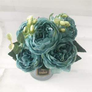 Rose roze zijden pioenroos bloemen boeket 5 grote kop en 4 knoppen nep bloemen voor thuis bruiloft decoratie binnen (F,6 x 30cm)
