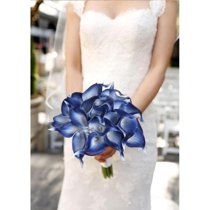 Blaue künstliche Calla-Lilien, fühlen sich echt an, blaue Calla-Lilien, Kunstblumen, Arrangement, Blumenstrauß für Zuhause, Garten, Büro, Party, Hochzeit, Blumenstrauß, Tafel