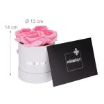 Rozenbox rond, 4 rozen, stevige bloemenbox, wit, 10 jaar houdbaar, cadeau-idee, decoratieve bloemenbox, roze, 14 x 13 x 13 cm
