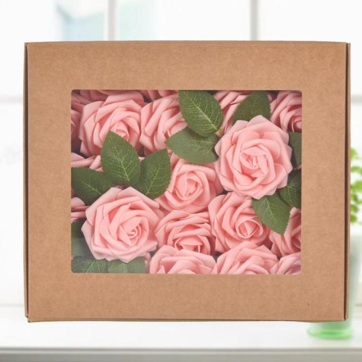 Kunstroos, van schuim met stengel voor thuisdecoratie, bruidsboeketten, feesten, tafelversiering, jubilea, 25 stuks, roze