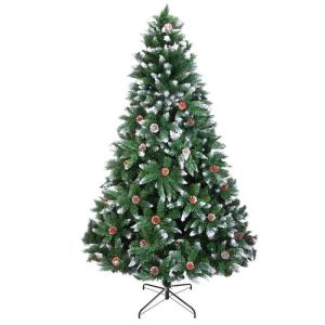 Kunstkerstboom, 120/150/180/210 cm, pvc-materiaal, verdikte takken, opvouwbaar, met robuuste sokkel, groen en wit met dennenappels, 180 cm