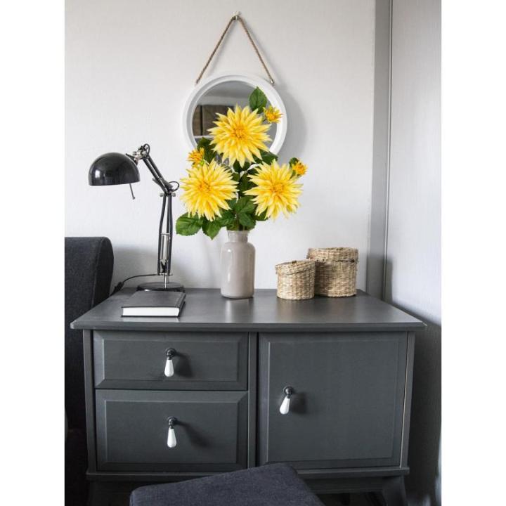 3 stuks gele kunstmatige dahlia's, 75 cm kunstzijden bloemen met lange steel voor bloemarrangementen, faux dahlia's bloemen voor doe-het-zelf bruiloft party middenstuk huis kantoor