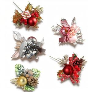 Künstliche Weihnachtsstiele,künstliche Kiefernspieße Zweige Weihnachten Blumenplektren und Sprays Urlaub Winter Blumenplektren für Girlande, Kranz, Weihnachtsdekoration (5pcs)