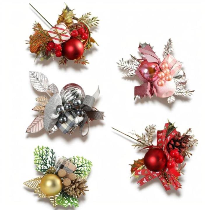 Künstliche Weihnachtsstiele,künstliche Kiefernspieße Zweige Weihnachten Blumenplektren und Sprays Urlaub Winter Blumenplektren für Girlande, Kranz, Weihnachtsdekoration (5pcs)