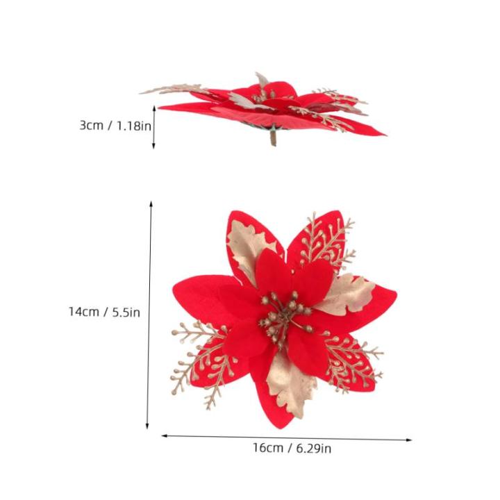 6 Stück Seidentuch Weihnachtsbaumdekoration Rote Ornamente Weihnachtsdekoration PVC Weihnachtsblumenkopf