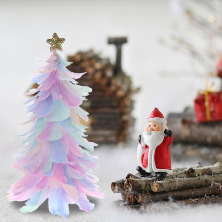Einzigartiges Federbaum-Design, festlicher Tafelaufsatz, Weihnachtsdekoration, handgefertigte Figur mit Sternaufsatz, Ferienhaus für Neujahr, mehrfarbig