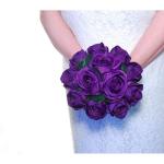 10 stuks zijden kunstrozen bloemen bruidsboeket bloemen (paars)