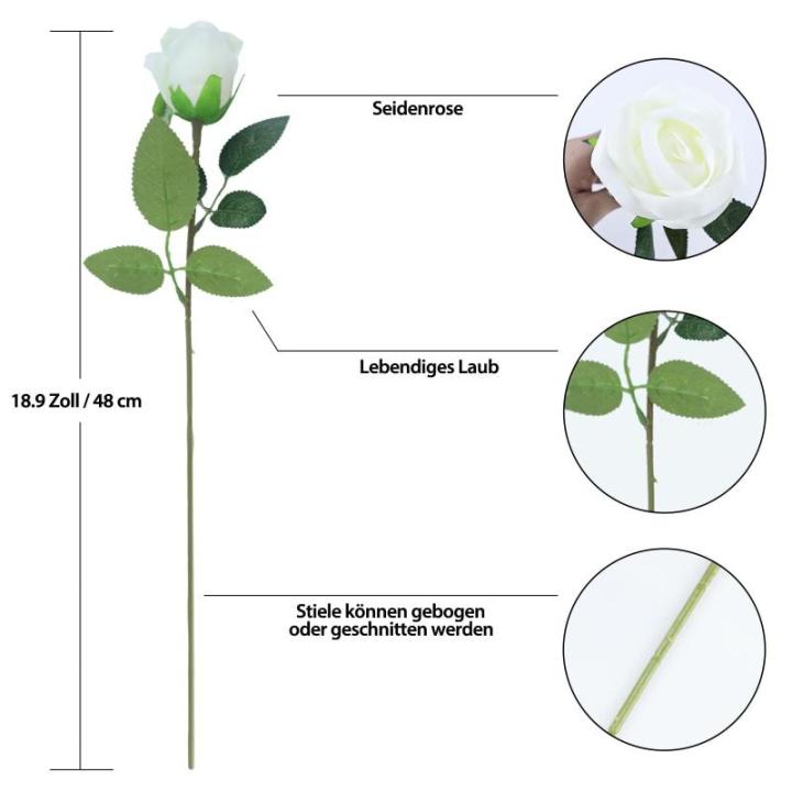 Kunstrozen, 15 stuks, kunstbloemen, net echt, lange stem, kunstrozen voor doe-het-zelf bruiloftsdecoratie, bruidsboeket, tuin, feest, hotel, kantoor, decoratie, rozen (wit)
