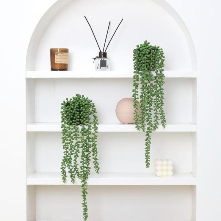 2 Stuks Nep Opknoping Planten Nep Potten Parels Vetplanten Kleine Faux Planten Voor Indoor Outdoor Plank Muur Decor