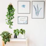 Kunstmatige hangplanten met houten mand, 107 cm kunstmatige hangplanten in potten voor kantoor, keuken, tuin, feest, wanddecoratie (klimop)