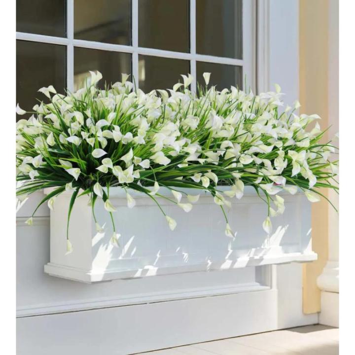 Calla Lily Kunstbloemen, 8 bundels kunstbloemen, UV-bestendige plastic bloemen, , balkon, boeket, planten voor balkon, tuin, raam, binnen en buiten