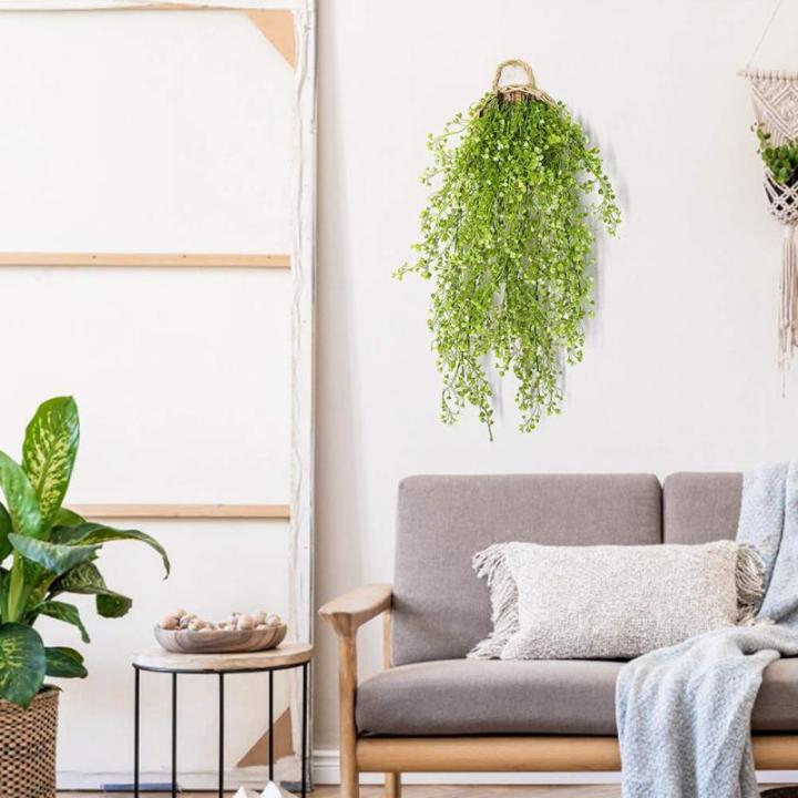 Kunstplant hangende met houten mand, hangende plant kunstmatige klimop 107 cm voor kantoor, keuken, tuin, party wanddecoratie (witte wilgen