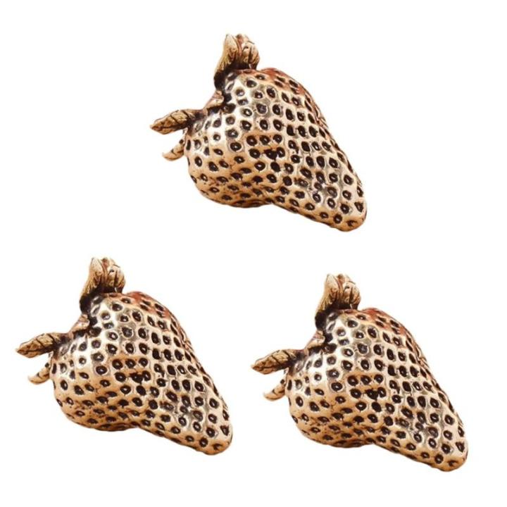 3 Stück Messing Erdbeer Desktop Erdbeer Ornament Messing Basteldekor Exquisite Erdbeer Dekorationen Exquisite Erdbeer Statuen Dekor Messing Bastelstatuen Messing Dekor