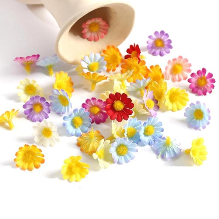 30 stuks kunstmadeliefjes, bloemkoppen, kleine bloemkoppen, decoratie, kleurrijke zijden bloemen voor bruiloft, feest, huis, doe-het-zelf knutselen, rood