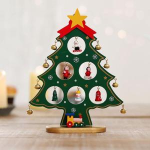 Houten mini-kerstboom-set, mini houten kerstboom met hanger, houten dennenboom, kleine kerstboom, kerstboom van hout, doe-het-zelf kerstboom voor Kerstmis (groen, S)