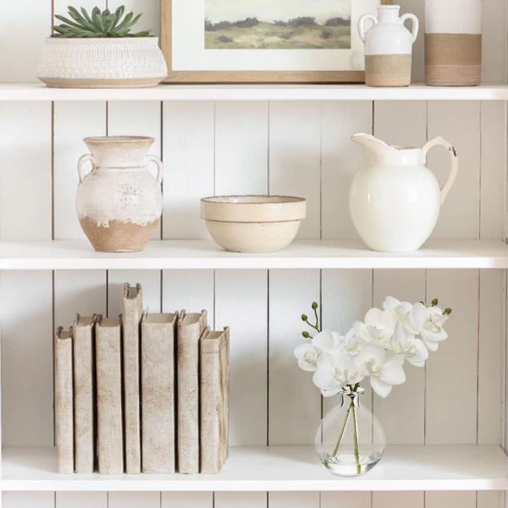 2 stuks kunstorchideeën wit met glazen vaas, kunstplant decoratie orchideeën kunstbloemen in vaas met Real Touch bloemen, namaak-orchideeën, kunstmatige bonsai voor hotel, woonk
