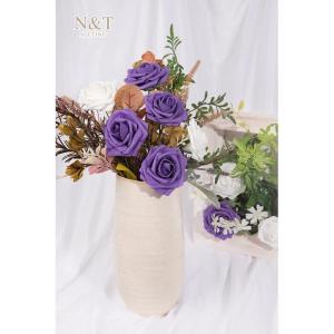 Kunstbloemen, rozen, 25 stuks, kunstrozen met stelen, doe-het-zelf decoratie, bruidsboeketten, Valentijnsdag, Moederdag, bruiloftsfeest, babyshower, woondecoratie, donkerpaars