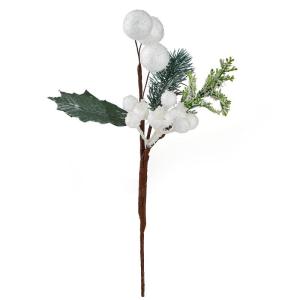 Weihnachtsstiele mit weißen Beeren, 12 Stück, künstliche immergrüne Kiefer(White)