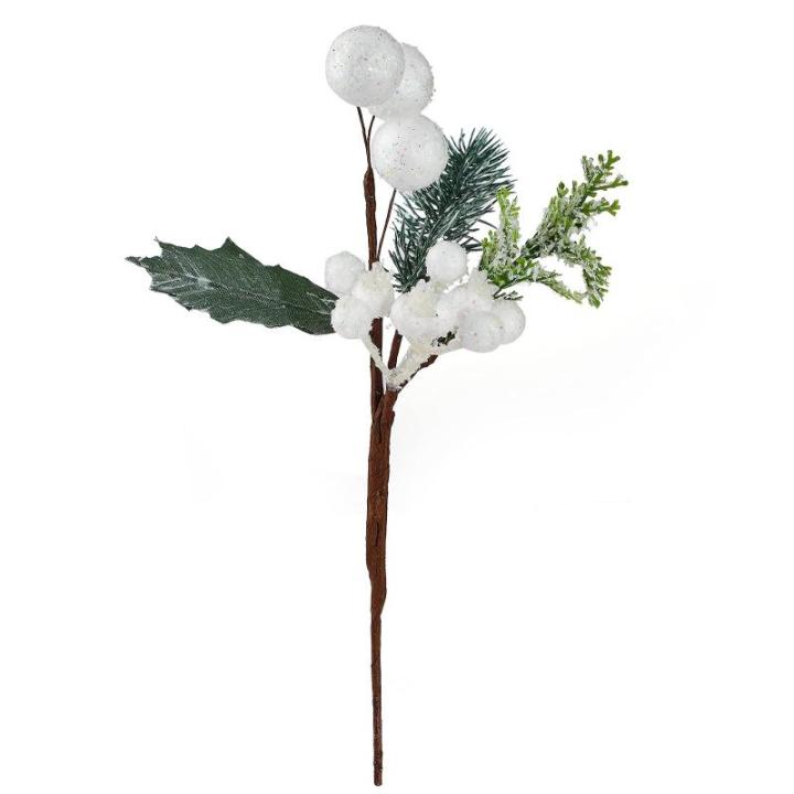 Weihnachtsstiele mit weißen Beeren, 12 Stück, künstliche immergrüne Kiefer(White)