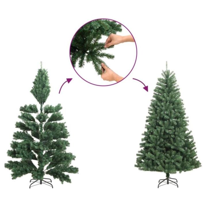 Künstlicher Weihnachtsbaum mit LED Beleuchtung Weihnachtsbaum mit Schnee mit Tannenzapfen Grün und Weiß PVC 225 x 120 cm