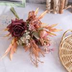 Kunstbloemen, zijden rozen, kunstbloemen als echt uitziende voor doe-het-zelf bruiloft, boeket, tuin, feest, hotel, kantoor, decoratie, tafelstukken, bordeauxrood