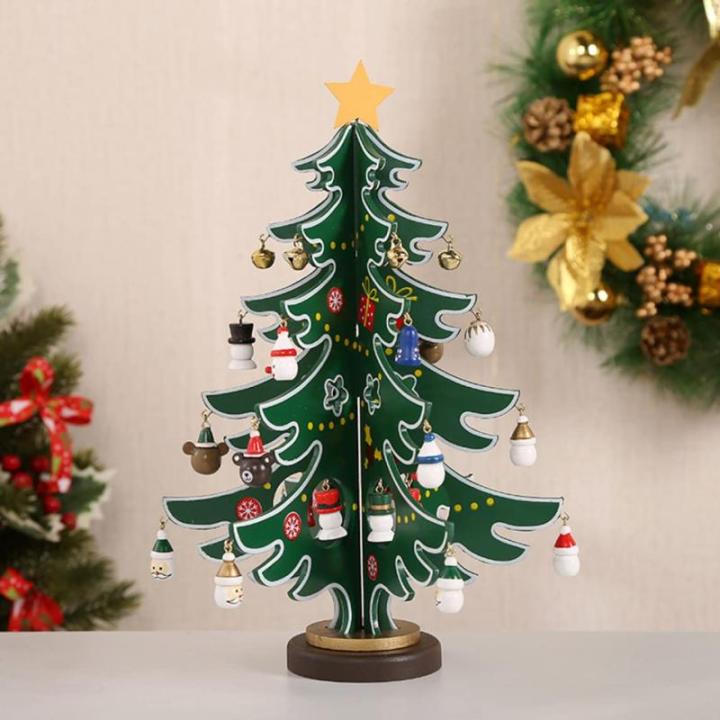 Kerst-tafeltop -decors, mini tafel kerstboom hout kerstboom ornamenten tafelbureau decoratie medium