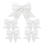 1 + 4 stuks witte strikken voor Kerstmis, kerstboom, strikken, glitter, kerstboomversiering voor familiefeesten, feestdecoratie voor Kerstmis, vakantie, bruiloft, feesten (2 maat)