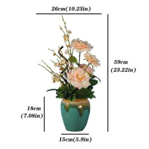 Kunstblumen Künstliche Blumen für den Innenbereich, künstliche Orchidee, Camelchang Verkündigung, Pflaume, Teeblumen-Set, Seidenblume mit Keramikvase für jeden Anlass