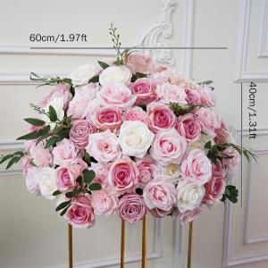 Pfirsich Rosa Weiß Künstliche Blume Ball Hochzeit Hintergrund Bogen Dekor Blumenarrangement Rose Baby Atem Grün Blatt Party Event Tisch Mittelstücke (Flower Ball,60cm)