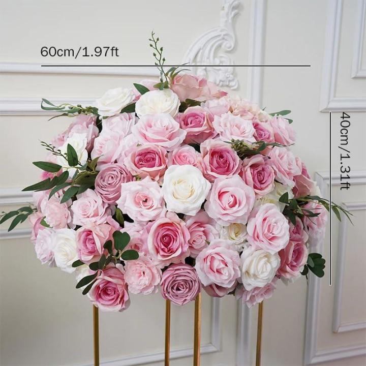 Pfirsich Rosa Weiß Künstliche Blume Ball Hochzeit Hintergrund Bogen Dekor Blumenarrangement Rose Baby Atem Grün Blatt Party Event Tisch Mittelstücke (Flower Ball,60cm)