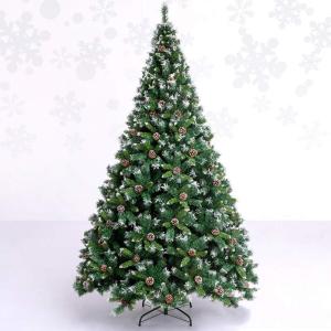 Weihnachtsbaum, 9,8 Fuß beflockter Schnee-Weihnachtsbaum, künstliche Weihnachtskiefern mit aufklappbarer Tannenzapfendekoration, unbeleuchtet, Metallständer for festliche Feiert
