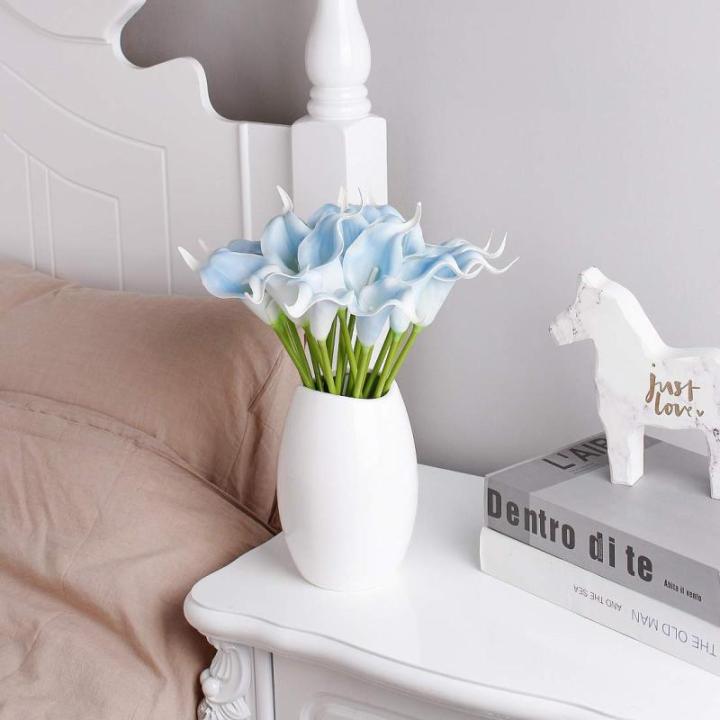 20 stuks kunstbloemen Calla lelie, bruid, latex, ware aanraking, familie, decoratie, feest, bruiloft, hotel, decoratie, boeket (hemelsblauw)