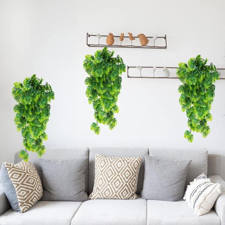 3 kunstmatige Monstera-bladeren, kunstmatige groene plantenbladeren, hangende bladeren voor binnen en buiten, thuis, tuin, poortdecoratie