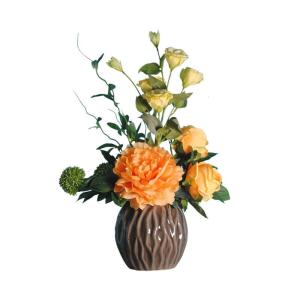 Kunstblumen Künstliche Blumen im Topf – Seidenpfingstrose, Rose, Pflanze im Topf, künstliche Blumen, Tischdekoration, Badezimmer-Ornamente, orange für jeden Anlass