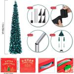 Kerstboom, inklapbaar, 152 cm, openklapbaar, blauwe lametta, kustkerstboom voor feestdagen, kerstdecoratie, woondecoratie, kantoordecoratie