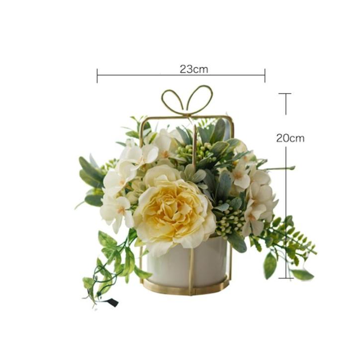 Simulierte Blumenornamente, Blumenarrangements for Wohnzimmer, Couchtisch Und Restaurant, Blumensträuße, Mit Ständer(Blanc)