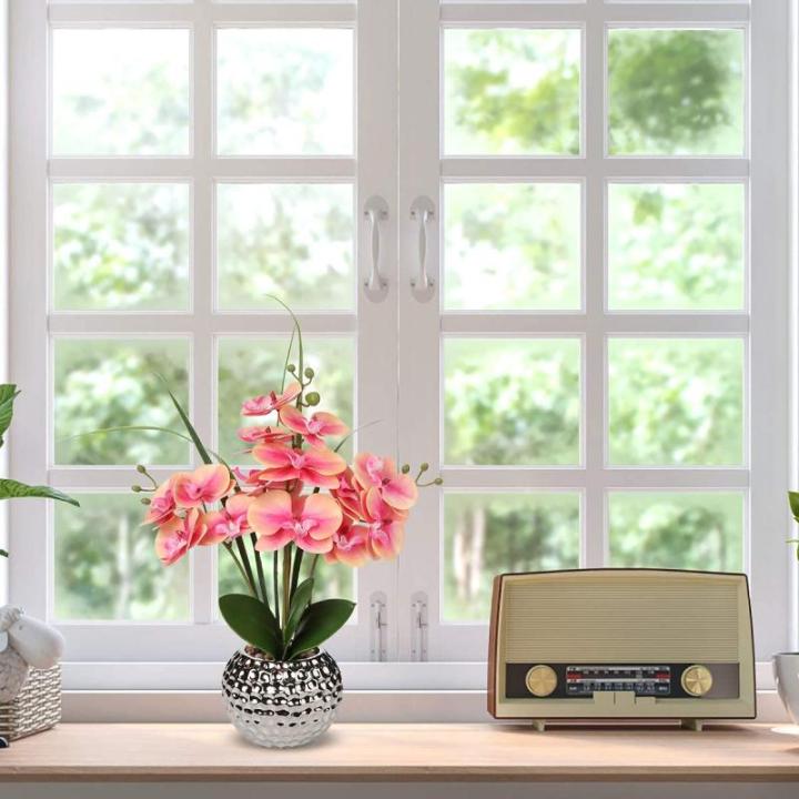 Kunstblumen Orchidee Künstliche Kunstpflanze Phalaenopsis Rosa Blumen Deko Höhe 49 cm, Fest verankert im Keramiktopf
