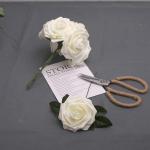 Kunstbloemen, rozen, 25 stuks, kunstrozen met stelen, kunstrozen van schuimstof, decoratie voor doe-het-zelf bruiloft, arrangementen, feesten, woondecoraties, ivoorwit
