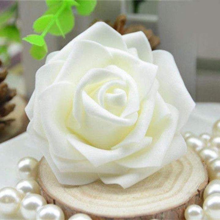 50 x schuimkoppen, bloemkoppen, kunstbloemen, bruidsboeket, huisdecoratie, rozen - crème